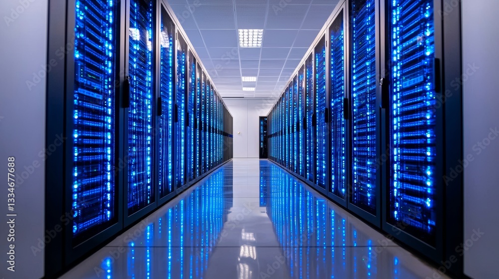 Poster modern data center server room a comprehensive look at advanced server technology urban environment 