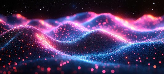 Futuristic Digital Landscape Neon Blue Pink Glowing Waves Circuit Board Technology High-Tech Abstract Design