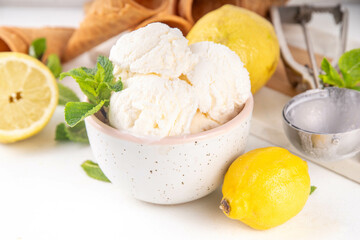 Sour sweet lemon sorbet ice cream