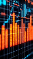Dynamic Financial Data Display with Bar Graphs Modern Office Digital Visualization Interactive Environment Close-Up Viewpoint