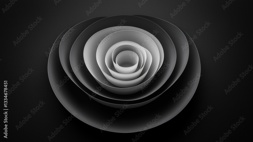 Poster a black and white abstract design featuring overlapping circles and lines.