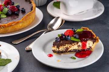 Homemade cheesecake with chocolate and berry
