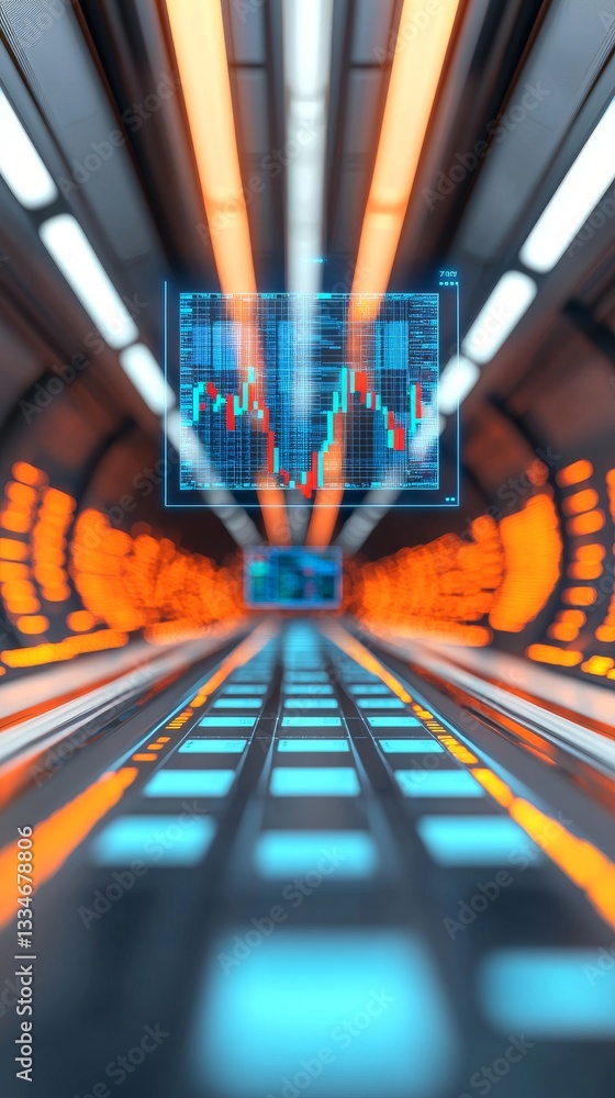 Aufkleber futuristic stock market data display digital tunnel graphic visualization modern environment perspec