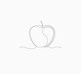 Simple continuous line drawing of an apple on white background , Continuous one line art drawing of vector apple icon .