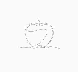 Simple continuous line drawing of an apple on white background , Continuous one line art drawing of vector apple icon .