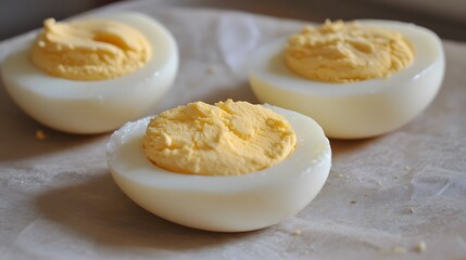 Three Delicious Halved Hard Boiled Eggs