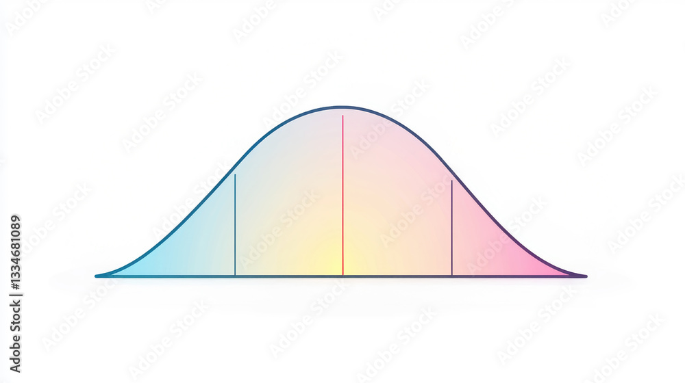 Poster a smooth, colorful normal distribution curve representing a bell-shaped distribution, often used in 