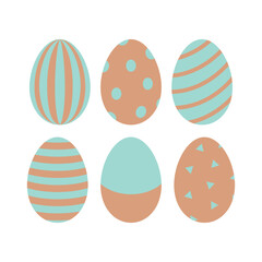 set of easter eggs with geometric pattern, isolated vector illustration on white background, design elements for easter decoration, greeting cards,banner,poster,prints