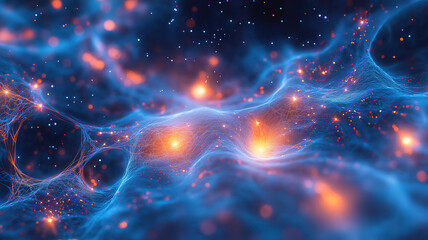 Fototapeta premium Abstract digital network connection with glowing blue lines and nodes on a dark backgroundBlue-themed abstract digital network with interconnected nodes and dynamic lines for futuristic