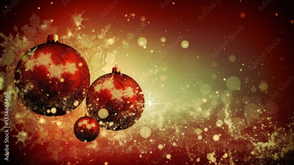 Poster elegant holiday decoration featuring red christmas balls adorned with golden snowflake patterns on a