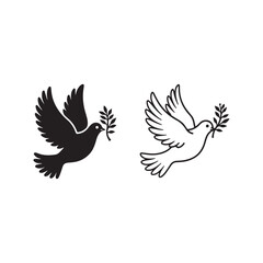 Obraz premium Dove of peace icon. Charming bird is flying, silhouette berd.