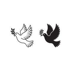 Obraz premium Dove of peace icon. Charming bird is flying, silhouette berd.