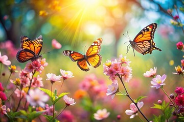 Obraz premium Springtime Butterfly Dance: Tranquil Garden Scene