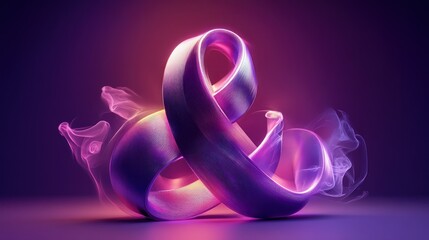 Purple ampersand symbol, studio shot, glowing light, smoke background