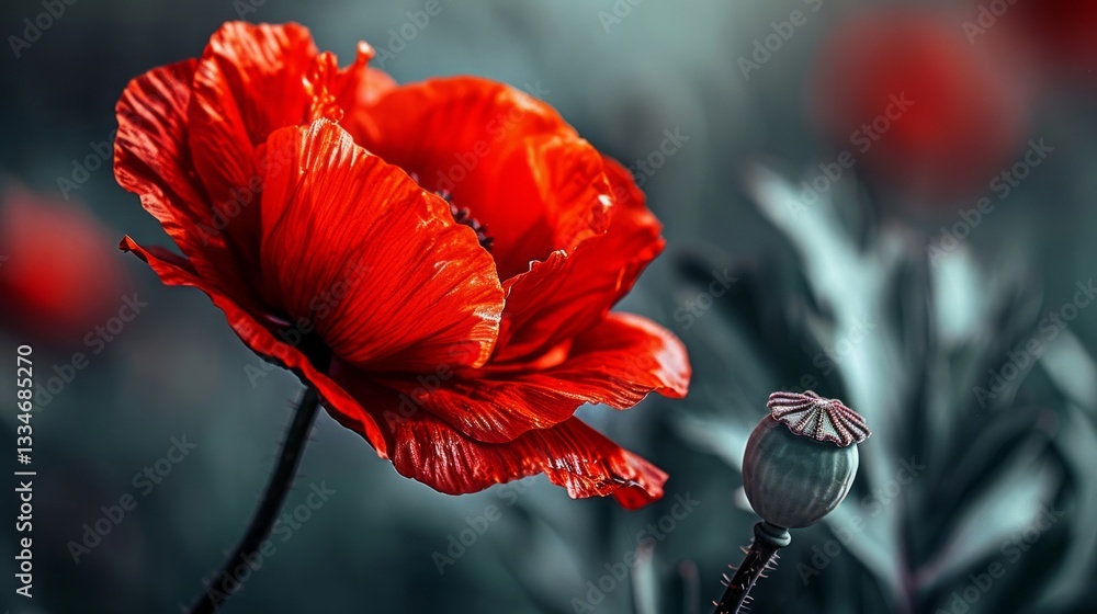 Poster minimalistic red flower closeup with clean lines and simple composition