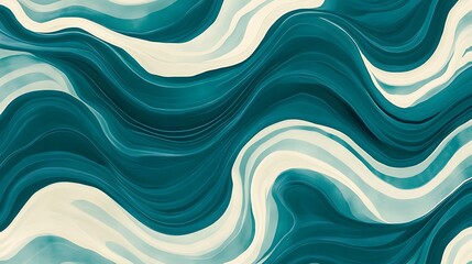 Obraz premium Abstract blue and cream painted wavy fluid lines flowing