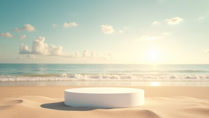 Serene Beach Scene with Empty Platform and Tranquil Ocean View