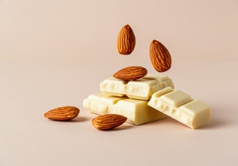 White chocolate pieces with almonds, creating a delicious and appealing treat