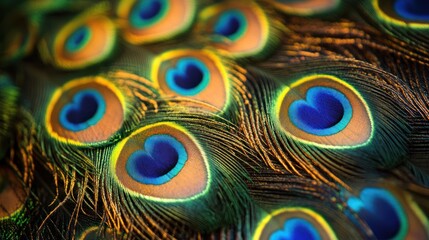Obraz premium A vibrant symphony of color Close-up on iridescent peacock feathers artistry