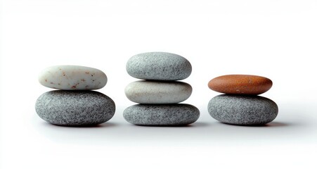 Fototapeta premium Zen Stones in Balance for Relaxation and Tranquility on White Background