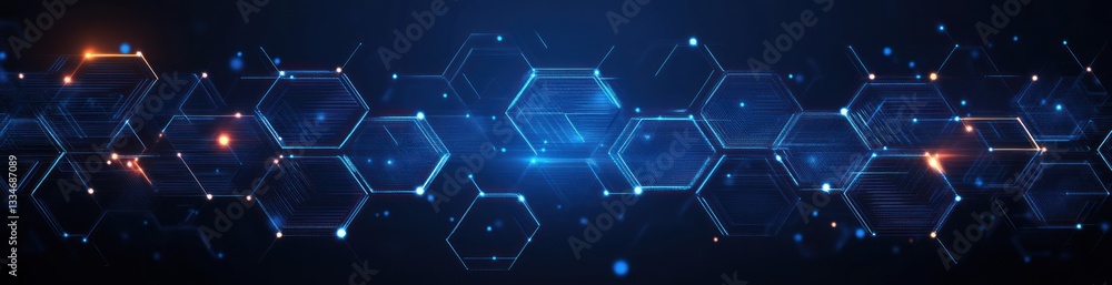 Poster futuristic hexagonal pattern with neon blue glow abstract digital design technology aesthetic