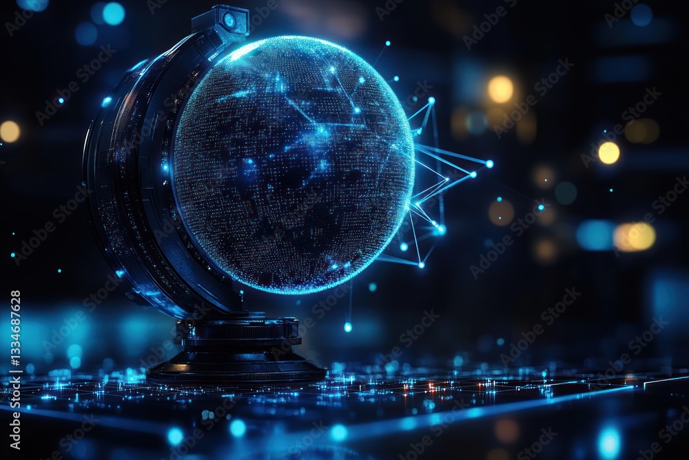 Poster global network communication and connection in digital technology abstract art