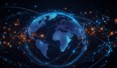 Obraz premium Futuristic Global Network Visualization with Data Points and Neon Lights