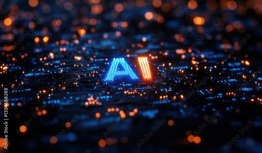 Poster artificial intelligence digital art, cyberpunk technology, futuristic neural networks and circuit de