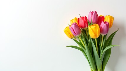 Vibrant Tulip Bouquet in Colorful Shades on Soft Background