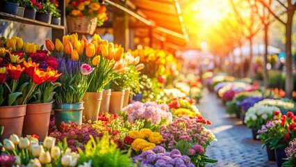 Spring Warmth: Vibrant Flowers at the Market - Stock Photo