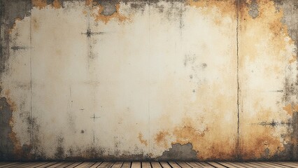 Grunge Wall Texture with Wooden Floor in Abandoned Room Interior
