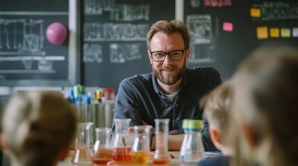 Science teacher engaging students in classroom