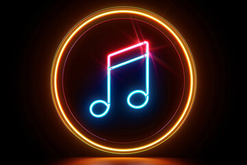 Neon 3D Music Note Vector with Glowing Circle and Dark Background