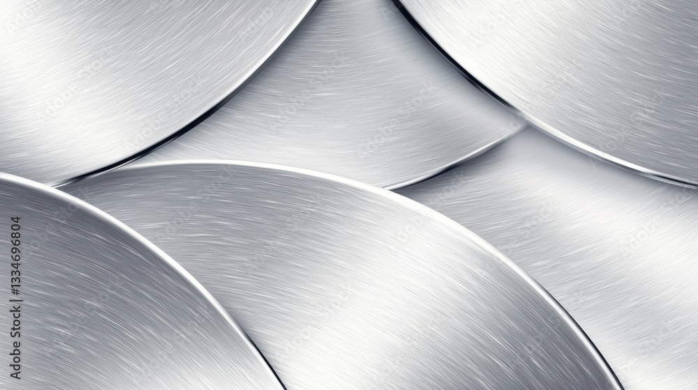 Poster A close-up view of a metallic surface with a brushed texture, featuring curved and angular shapes.