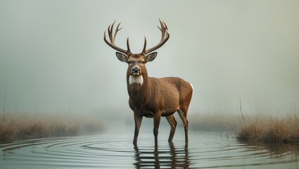 Obraz premium A strong buck standing in a rippling stream