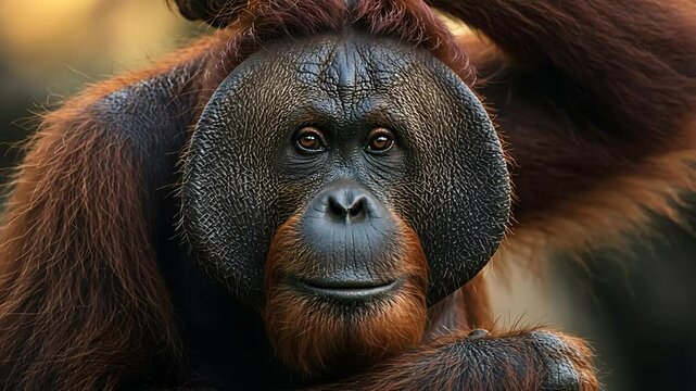 Close-up of Orangutan - Calm Expression - Wildlife Documentary