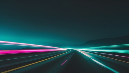 Winding Highway at Night with Neon Lights