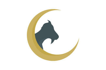 Eid Al Adha Decoration Vector Clipart. Clipart of Silhouette of Goat and Crescent in Vector Illustration. Islamic Decoration for Eid al Adha.