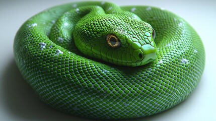 Obraz premium Green Snake, Close-Up, White Background