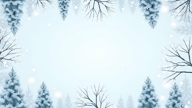 Flat Winter snow seamless pattern with snow covered trees frosty branches and sparkling snowflakes for a magical winter look concept as Magical winter snow pattern with snow covered trees frosty branc