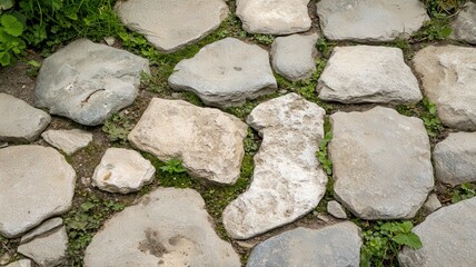 Obraz premium Grey and Beige Stone Pathway with Green Vegetation