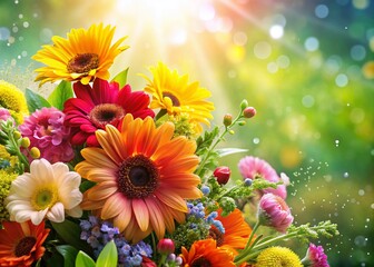 Sun-Kissed Lush Floral Bouquet, Vibrant Summer Flowers, Blooming Garden, Nature Photography