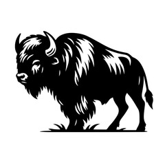 Buffalo Silhouette Isolated On White Background Vector Illustration American bison black silhouette animal Bison silhouette vector set