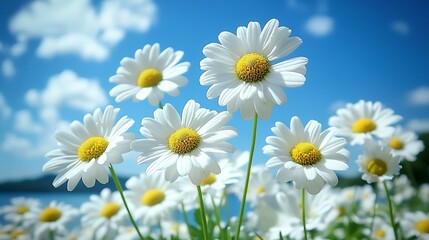 Cheerful daisies in sunny field.