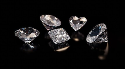 various cut diamonds on black background.