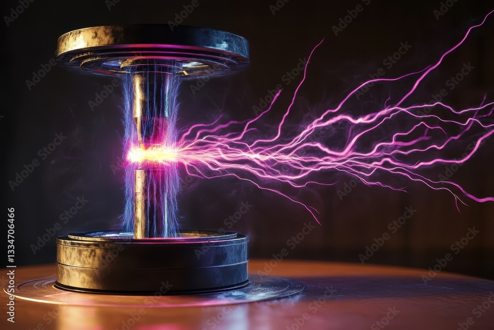 Poster electric arc showcasing vibrant colors and dynamic movement in an experimental setup