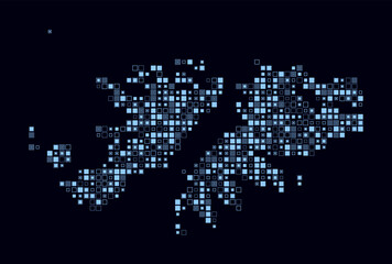 Falkland Islands, shape of the country built of colored cells. Digital style map of the Falkland Islands on a dark background. Small square blocks. Classy vector illustration.
