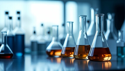 lab glassware science laboratory research development concept concept as Scientists examine transparent beakers flasks carefully measure reactions record findings fosters brand discovery invests in fu