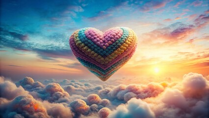 Fototapeta premium Surreal Crochet Heart, Whimsical Yarn, Fantasy Fiber Art, Dreamy Knit Love