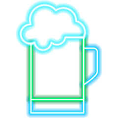 Green Beer Neon Icon. Illustration of Happy Saint Patrick's Day. Clover Leaf Lucky Irish Holiday. Glass Drink Alcohol.
